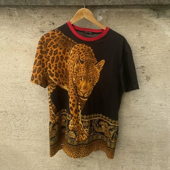 Versace Leopard Animalier Print Cotton T-Shirt - Picture 1 of 11